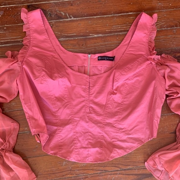 Fashion To Figure Pink Corset Chiffon Sleeve Cold Shoulder Balloon Sleeve Top - Picture 15 of 15